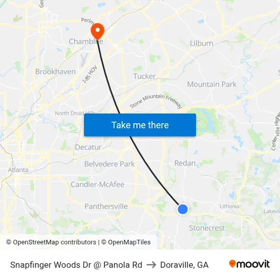 Snapfinger Woods Dr @ Panola Rd to Doraville, GA map
