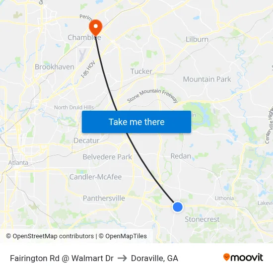Fairington Rd @ Walmart Dr to Doraville, GA map