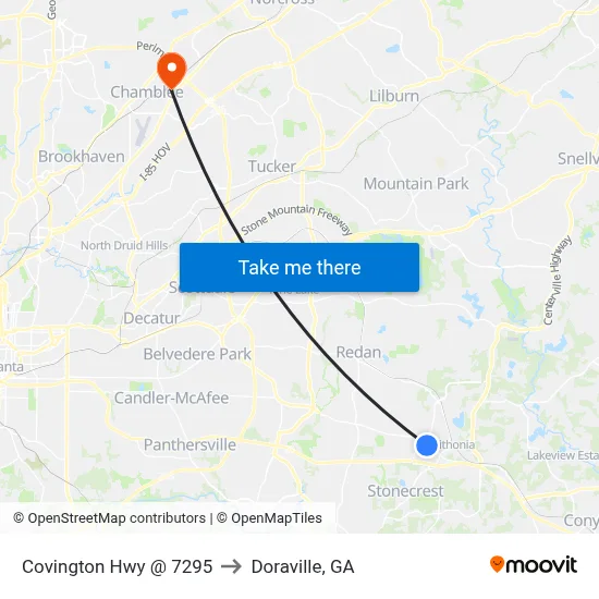 Covington Hwy @ 7295 to Doraville, GA map