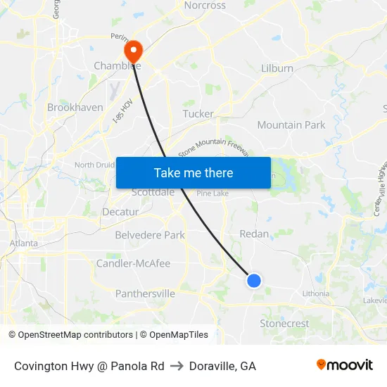 Covington Hwy @ Panola Rd to Doraville, GA map