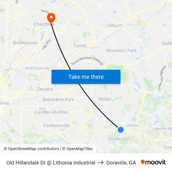 Old Hillandale Dr @ Lithonia Industrial to Doraville, GA map