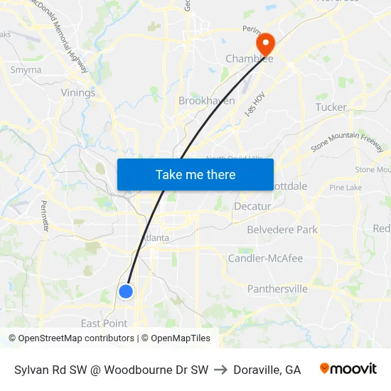 Sylvan Rd SW @ Woodbourne Dr SW to Doraville, GA map