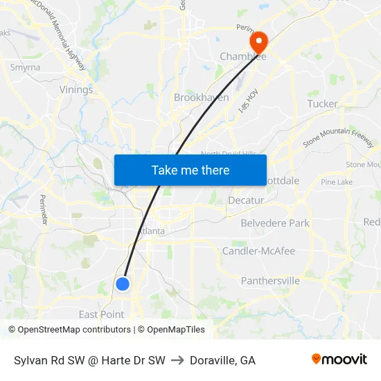 Sylvan Rd SW @ Harte Dr SW to Doraville, GA map