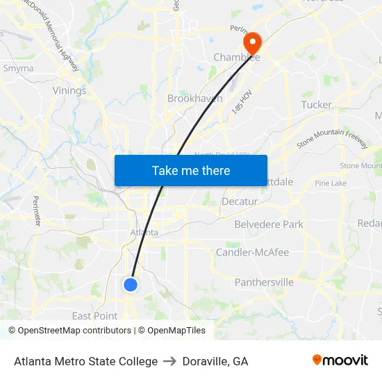 Atlanta Metro State College to Doraville, GA map