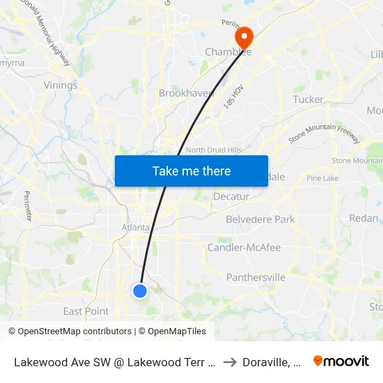 Lakewood Ave SW @ Lakewood Terr SE to Doraville, GA map