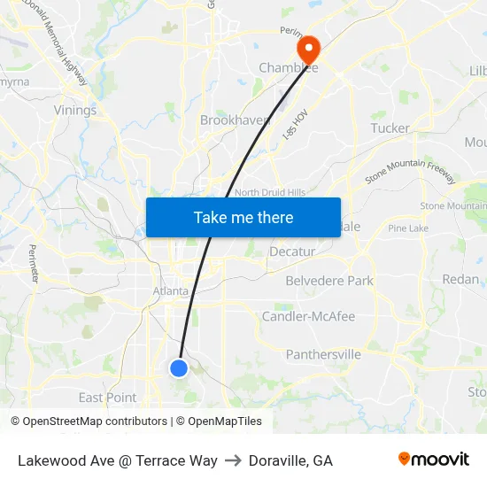 Lakewood Ave @ Terrace Way to Doraville, GA map