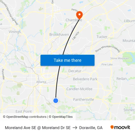 Moreland Ave SE @ Moreland Dr SE to Doraville, GA map