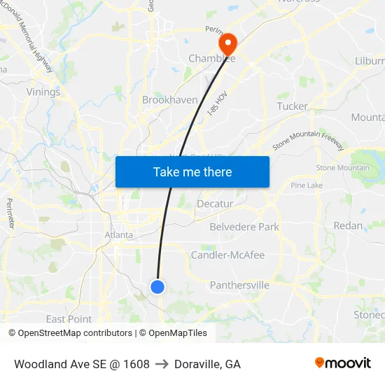 Woodland Ave SE @ 1608 to Doraville, GA map