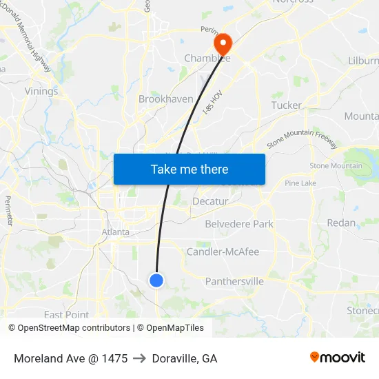 Moreland Ave @ 1475 to Doraville, GA map