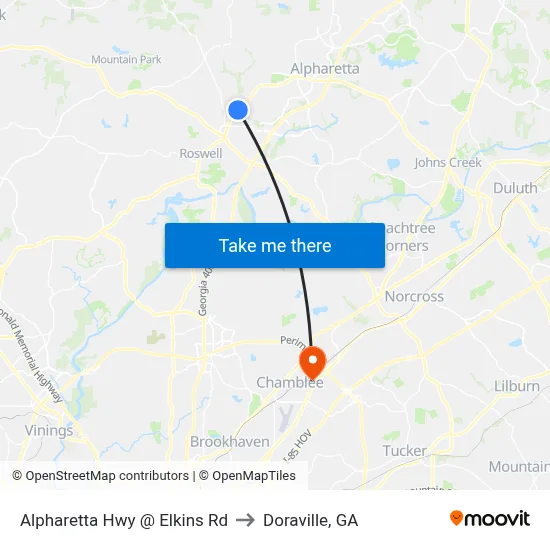Alpharetta Hwy @ Elkins Rd to Doraville, GA map