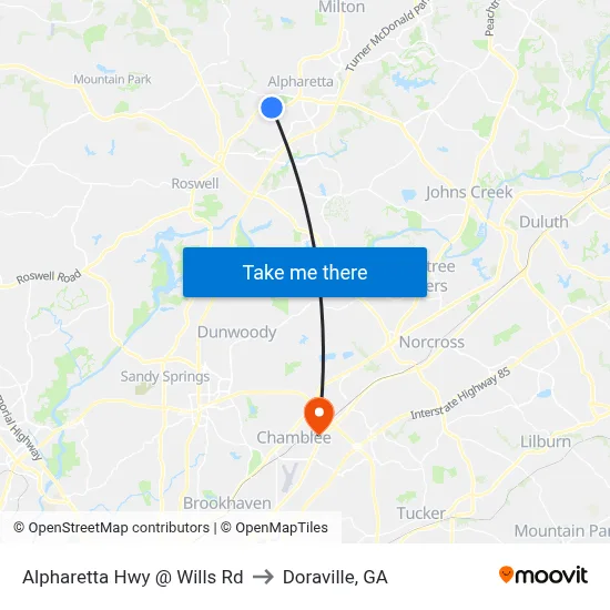 Alpharetta Hwy @ Wills Rd to Doraville, GA map