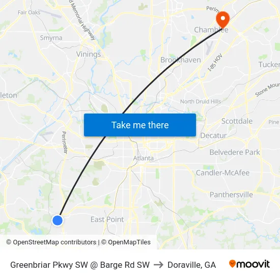 Greenbriar Pkwy SW @ Barge Rd SW to Doraville, GA map