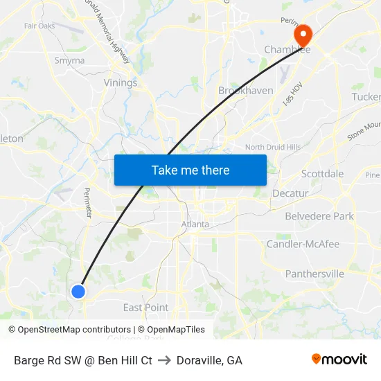 Barge Rd SW @ Ben Hill Ct to Doraville, GA map