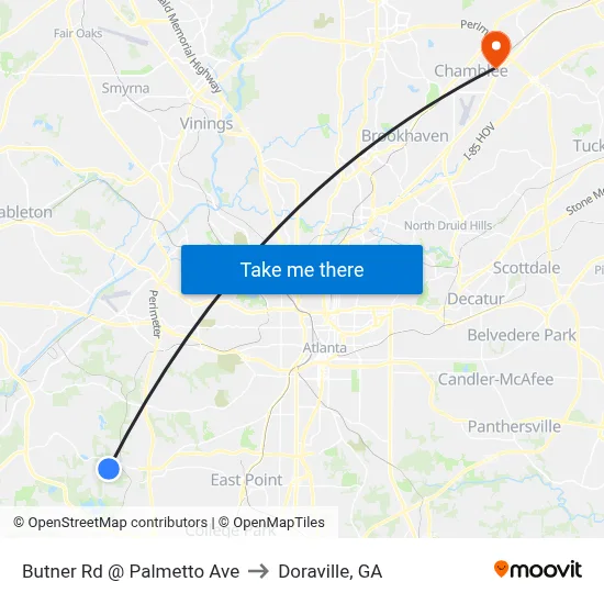 Butner Rd @ Palmetto Ave to Doraville, GA map