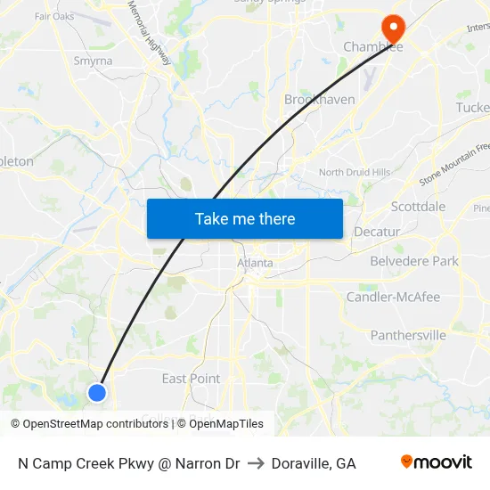 N Camp Creek Pkwy @ Narron Dr to Doraville, GA map