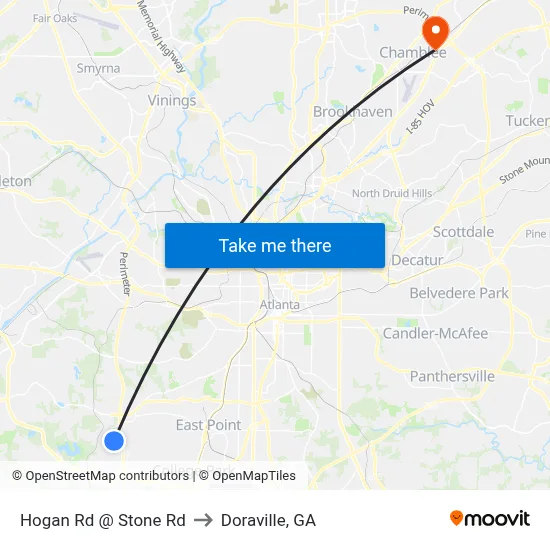 Hogan Rd @ Stone Rd to Doraville, GA map