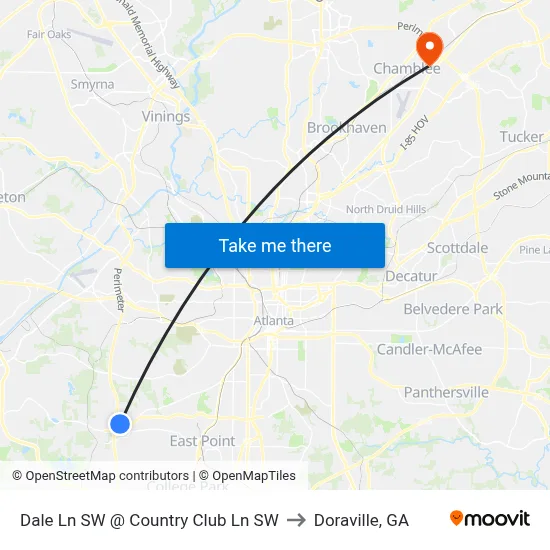 Dale Ln SW @ Country Club Ln SW to Doraville, GA map
