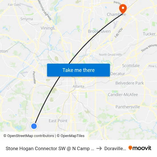 Stone Hogan Connector SW @ N Camp Creek Pkwy to Doraville, GA map