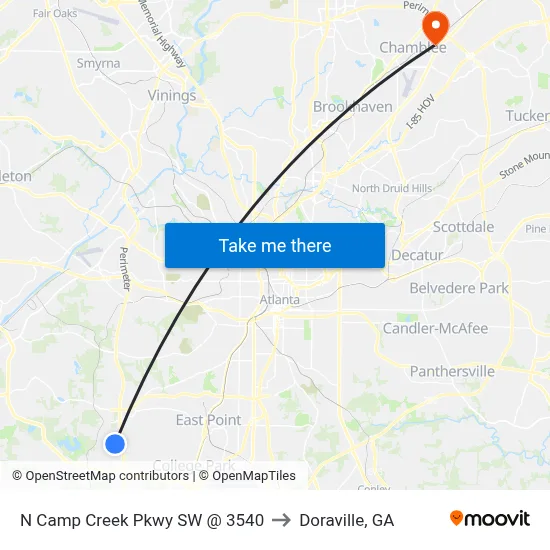 N Camp Creek Pkwy SW @ 3540 to Doraville, GA map