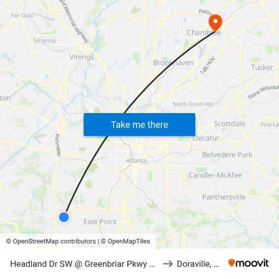 Headland Dr SW @ Greenbriar Pkwy SW to Doraville, GA map