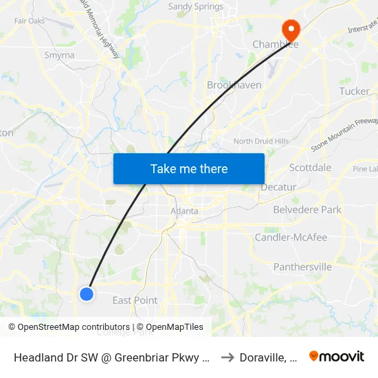 Headland Dr SW @ Greenbriar Pkwy SW to Doraville, GA map