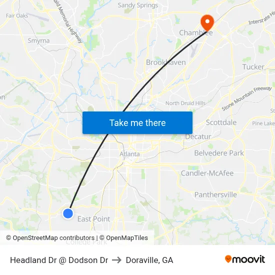 Headland Dr @ Dodson Dr to Doraville, GA map