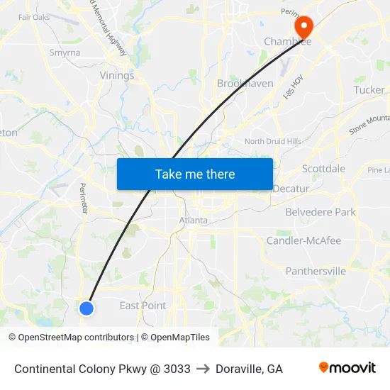 Continental Colony Pkwy @ 3033 to Doraville, GA map
