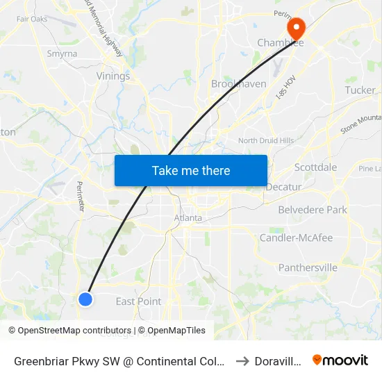 Greenbriar Pkwy SW @ Continental Colony Pkwy SW to Doraville, GA map