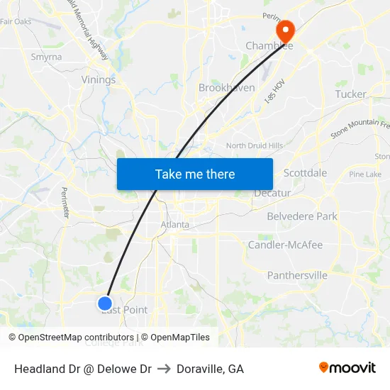 Headland Dr @ Delowe Dr to Doraville, GA map