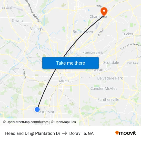 Headland Dr @ Plantation Dr to Doraville, GA map