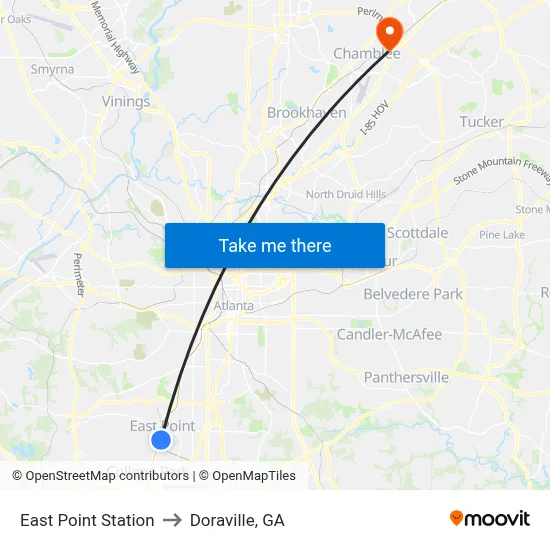 East Point Station to Doraville, GA map