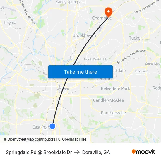 Springdale Rd @ Brookdale Dr to Doraville, GA map