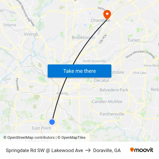 Springdale Rd SW @ Lakewood Ave to Doraville, GA map