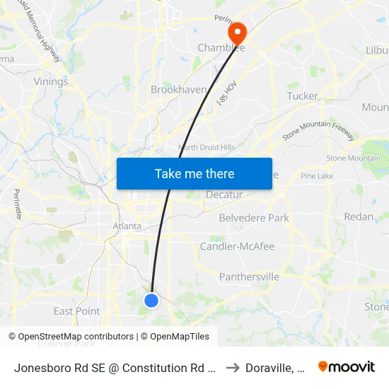 Jonesboro Rd SE @ Constitution Rd SE to Doraville, GA map