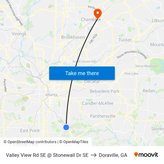 Valley View Rd SE @ Stonewall Dr SE to Doraville, GA map