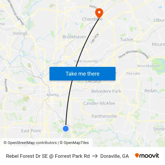 Rebel Forest Dr SE @ Forrest Park Rd to Doraville, GA map