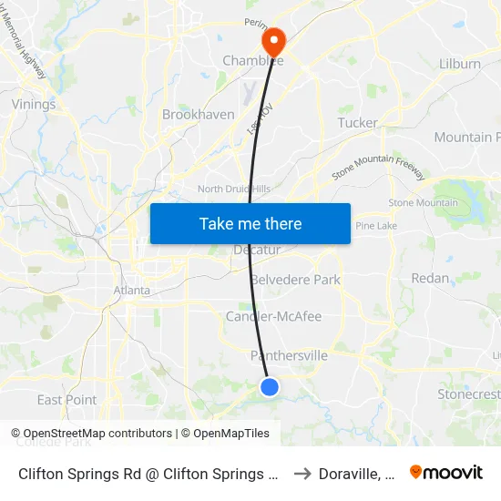 Clifton Springs Rd @ Clifton Springs Mnr to Doraville, GA map