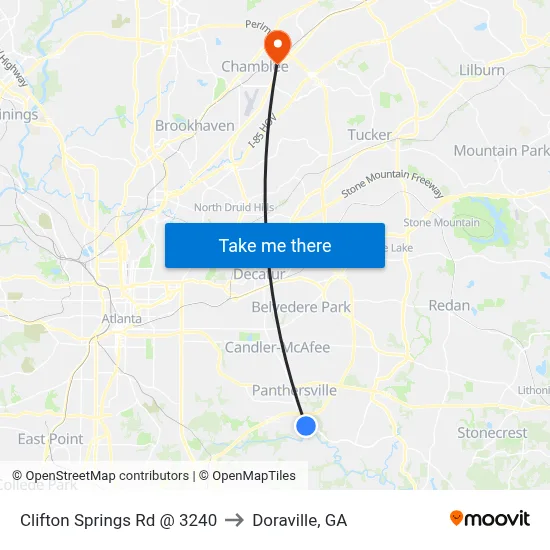 Clifton Springs Rd @ 3240 to Doraville, GA map