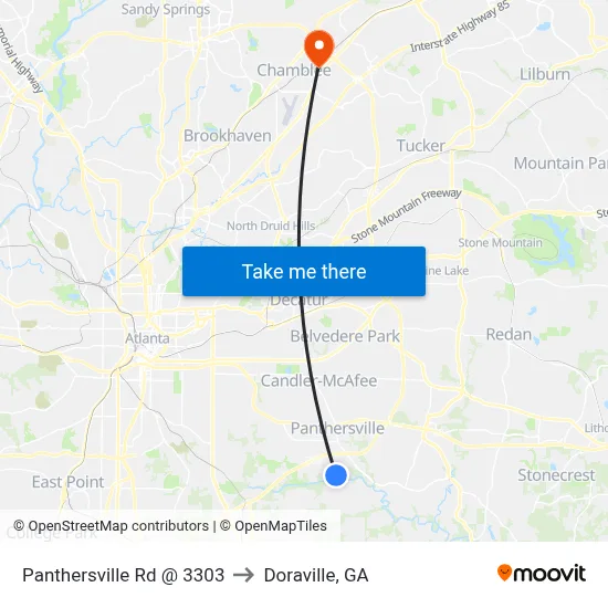Panthersville Rd @ 3303 to Doraville, GA map