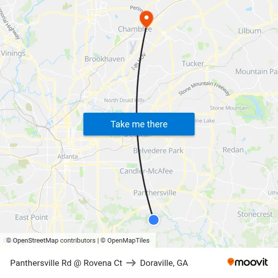 Panthersville Rd @ Rovena Ct to Doraville, GA map