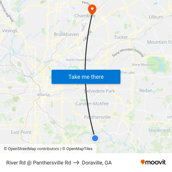 River Rd @ Panthersville Rd to Doraville, GA map