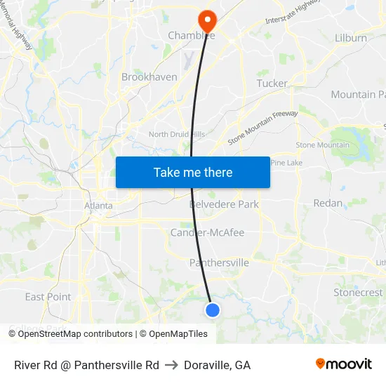 River Rd @ Panthersville Rd to Doraville, GA map