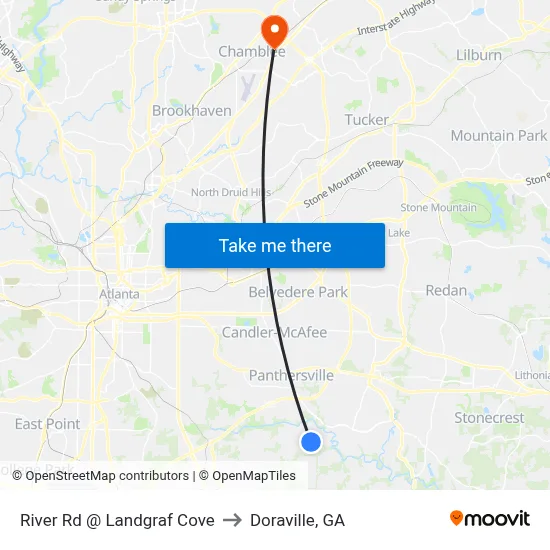 River Rd @ Landgraf Cove to Doraville, GA map