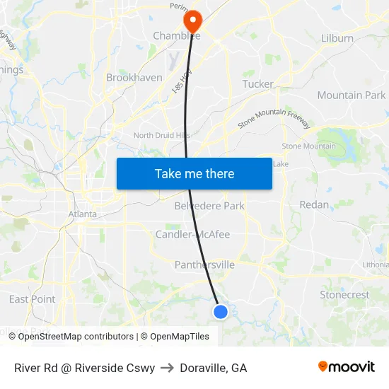 River Rd @ Riverside Cswy to Doraville, GA map