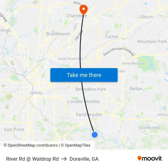 River Rd @ Waldrop Rd to Doraville, GA map
