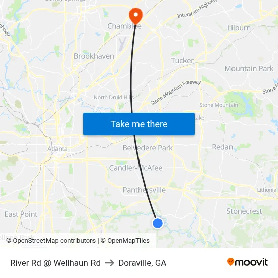 River Rd @ Wellhaun Rd to Doraville, GA map