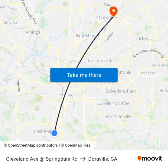 Cleveland Ave @ Springdale Rd to Doraville, GA map