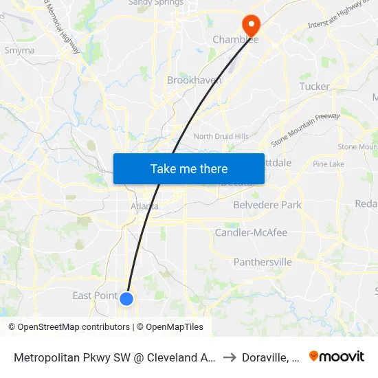 Metropolitan Pkwy SW @ Cleveland Ave S to Doraville, GA map