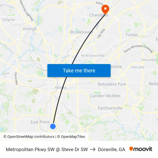 Metropolitan Pkwy SW @ Steve Dr SW to Doraville, GA map
