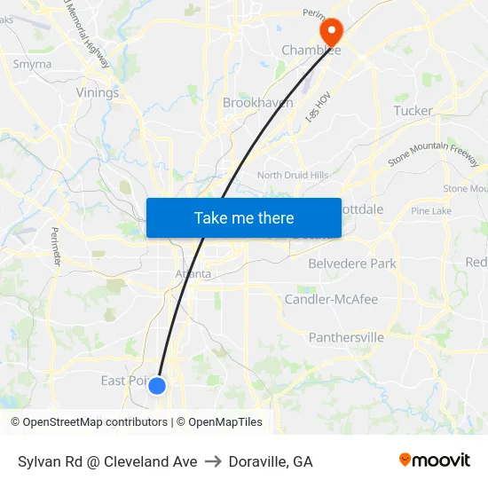 Sylvan Rd @ Cleveland Ave to Doraville, GA map